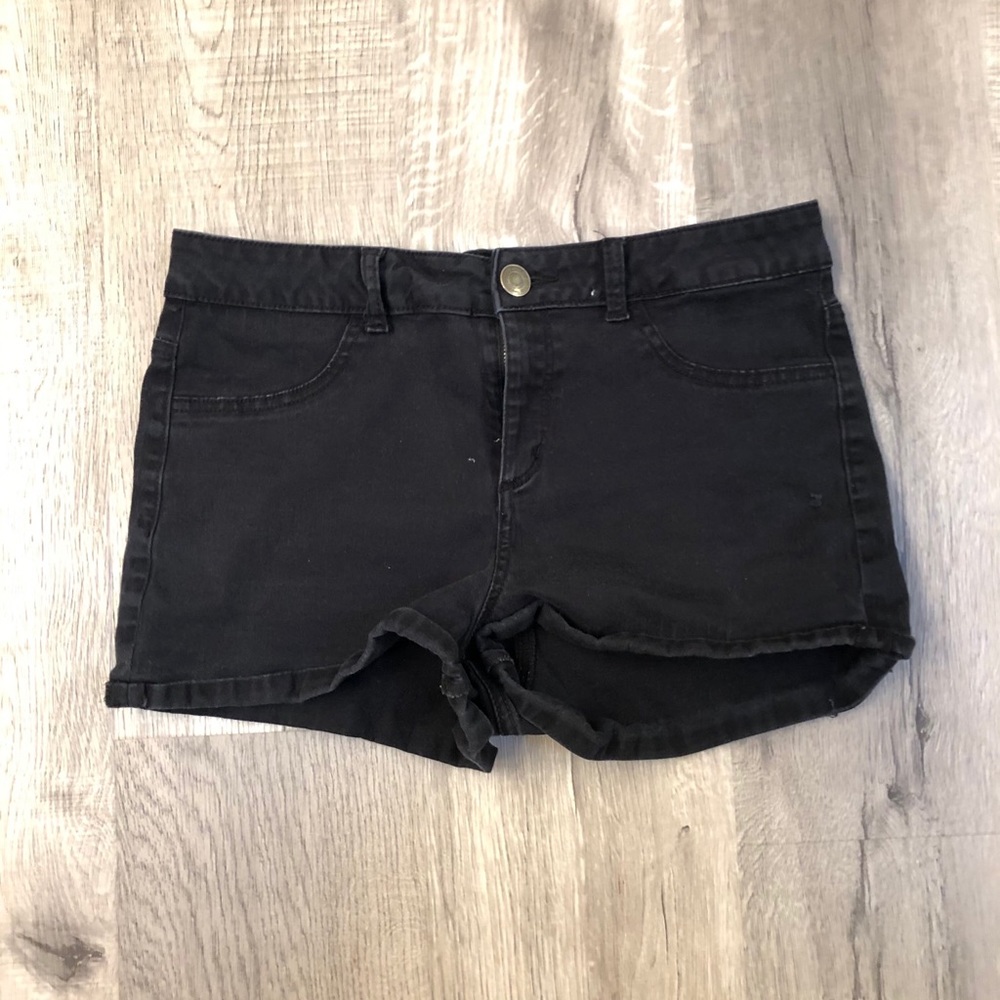 Black stretch jean shorts
